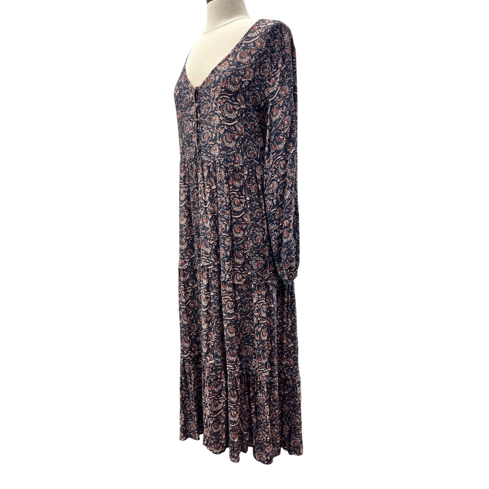 Faherty Isabella Maxi Dress Women Large Navy Rose Excellent Tiered Boho Paisley - Picture 6 of 10